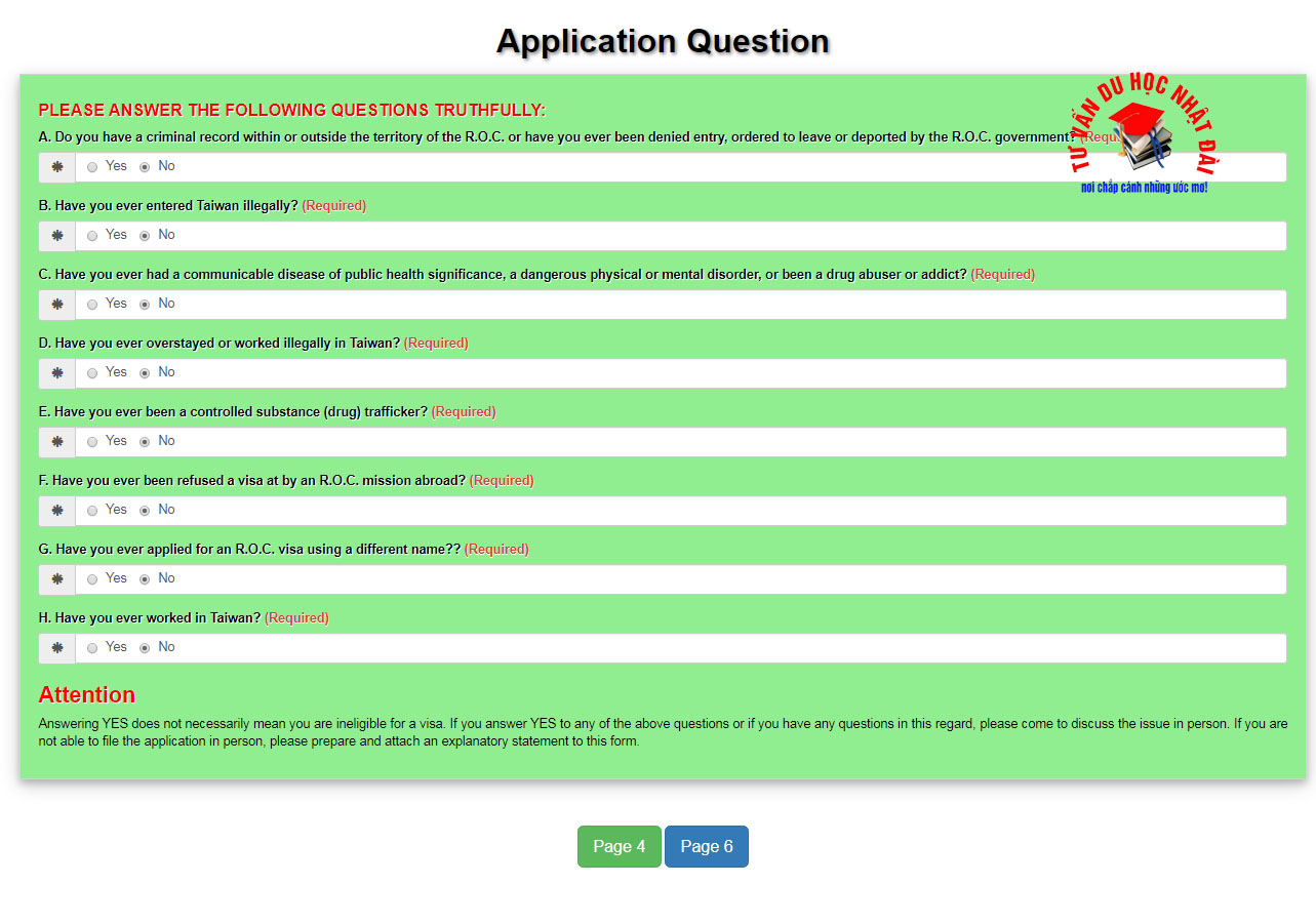 Hình ảnh hướng dẫn khai form xin visa du học đài loan trang 6